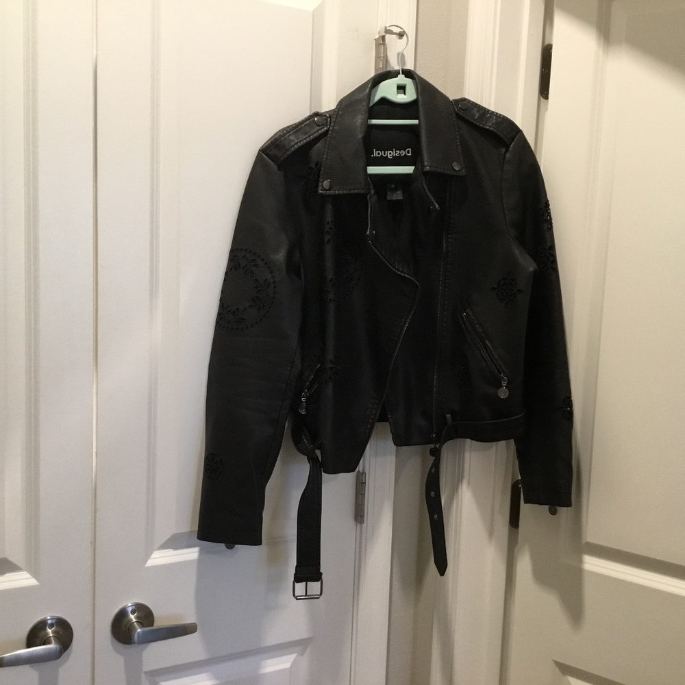 Desigual embroidered faux leather jacket